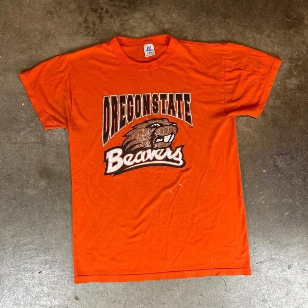 Vintage 90s Oregon State Beavers orange Russell Athletic t-shirt Mens small